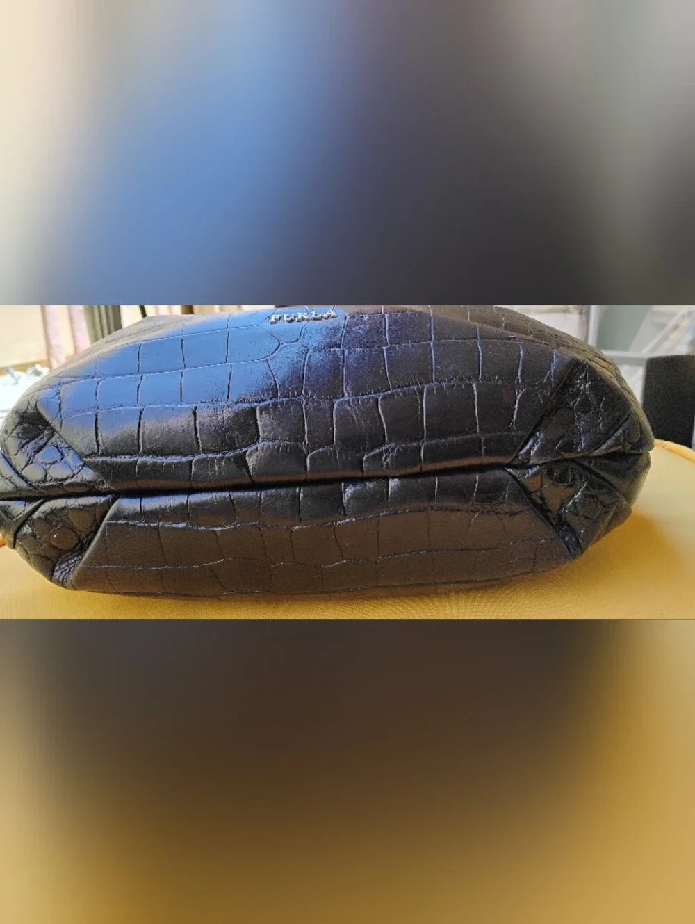 Furla Black Croc-Embossed Satchel